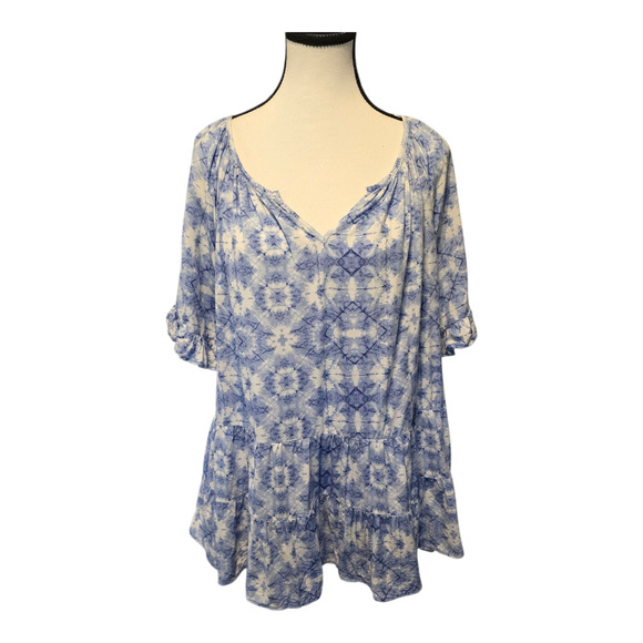BeachLunchLounge Geometric Print Lightweight Top XL Blue Artsy Boho Hippie - Picture 1 of 11